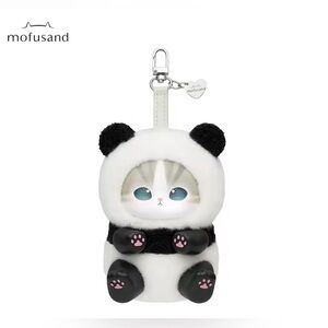 Mofusand Plush Panda Cat Keychain - White & Black